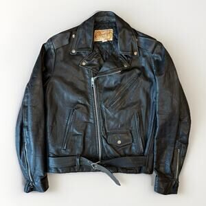 Vintage Excelled Motorcycle Jacket 42 Long Black 80s Heavy Outerwear Full Zip